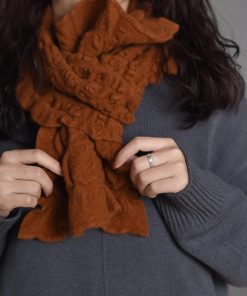 100% Cashmere Pleated Texture Short Scarf - Elegant French Style Neck Wrap for Niche Vibe Looks