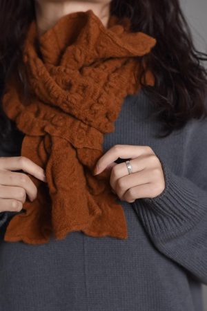 100% Cashmere Pleated Texture Short Scarf - Elegant French Style Neck Wrap for Niche Vibe Looks