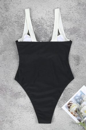 2 Girl 2 Outfits Trend, People Wearing Outfits - Black & White High Leg Swimsuit