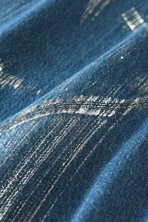 2025 Autumn A-Line Denim Skirt with Silver Foil, Patchwork Deconstruction, Mid-Length Cotton Fashion
