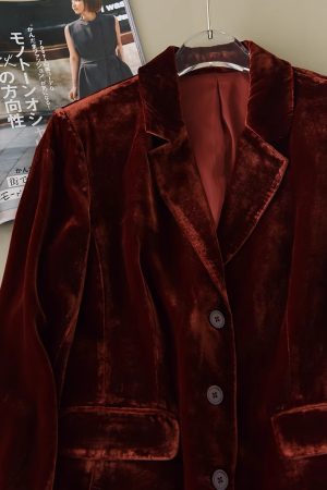 2025 Autumn Low-Key Silk Velvet Blazer - Modern Suit Jacket for Commuter Style, Simple & Versatile Fashion
