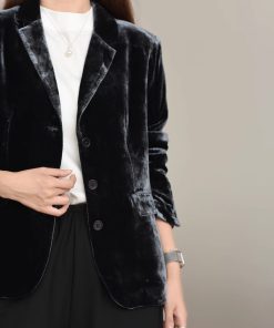 2025 Autumn Low-Key Silk Velvet Blazer - Modern Suit Jacket for Commuter Style, Simple & Versatile Fashion