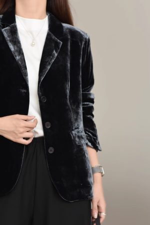 2025 Autumn Low-Key Silk Velvet Blazer - Modern Suit Jacket for Commuter Style, Simple & Versatile Fashion