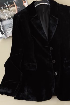 2025 Autumn Low-Key Silk Velvet Blazer - Modern Suit Jacket for Commuter Style, Simple & Versatile Fashion