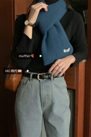 2025 Autumn/Winter Korean Style Wool Knitted Scarf - Cozy Warm Fashion Accessory for Fall and Winter