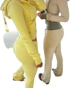 2025 Autumn/Winter Street Style Hooded Sweatshirt Jacket & Color Block Flared Knit Pants Set