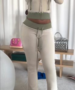 2025 Autumn/Winter Street Style Hooded Sweatshirt Jacket & Color Block Flared Knit Pants Set