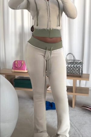2025 Autumn/Winter Street Style Hooded Sweatshirt Jacket & Color Block Flared Knit Pants Set