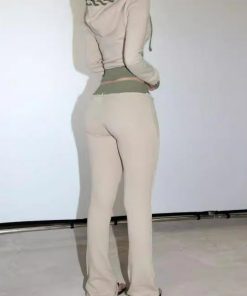 2025 Autumn/Winter Street Style Hooded Sweatshirt Jacket & Color Block Flared Knit Pants Set