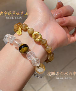 2025 Chinese Style Lotus Seed & Gold Tiger Eye Beaded Bracelet - Versatile Niche Fashion Wristband Accessory