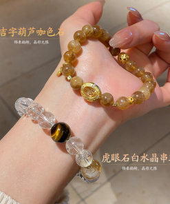 2025 Chinese Style Lotus Seed & Gold Tiger Eye Beaded Bracelet - Versatile Niche Fashion Wristband Accessory
