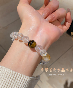 2025 Chinese Style Lotus Seed & Gold Tiger Eye Beaded Bracelet - Versatile Niche Fashion Wristband Accessory