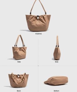 2025 Chinese Style Pleated Tote Bag for Women - High-Quality Textured Soft Leather Handheld Shoulder Bag