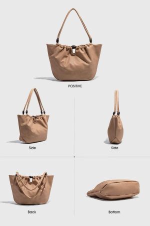 2025 Chinese Style Pleated Tote Bag for Women - High-Quality Textured Soft Leather Handheld Shoulder Bag