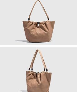 2025 Chinese Style Pleated Tote Bag for Women - High-Quality Textured Soft Leather Handheld Shoulder Bag