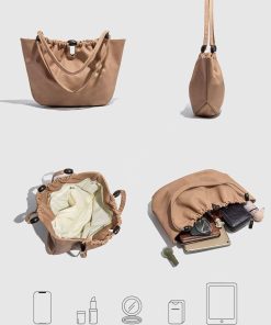 2025 Chinese Style Pleated Tote Bag for Women - High-Quality Textured Soft Leather Handheld Shoulder Bag