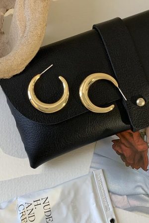 2025 Crescent Moon Hoop Earrings - Unique Light Luxury Studs for Women, High-End Niche Design, Trendy Fashion Statement