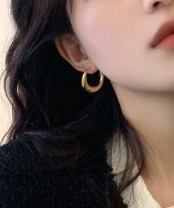 2025 Crescent Moon Hoop Earrings - Unique Light Luxury Studs for Women, High-End Niche Design, Trendy Fashion Statement