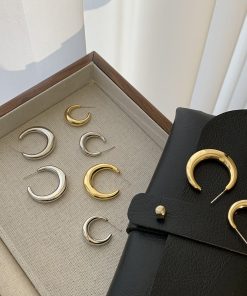 2025 Crescent Moon Hoop Earrings - Unique Light Luxury Studs for Women, High-End Niche Design, Trendy Fashion Statement