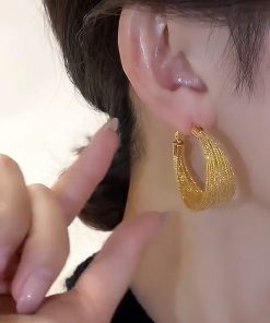 2025 Exaggerated Metal French Hoop Earrings - Trendy Heavy-Duty Round Drop Design for European and American Style