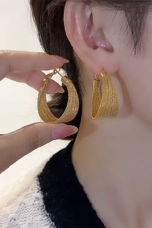 2025 Exaggerated Metal French Hoop Earrings - Trendy Heavy-Duty Round Drop Design for European and American Style