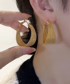 2025 Exaggerated Metal French Hoop Earrings - Trendy Heavy-Duty Round Drop Design for European and American Style