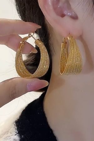 2025 Exaggerated Metal French Hoop Earrings - Trendy Heavy-Duty Round Drop Design for European and American Style