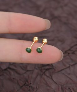 2025 Forest Style Avocado Stud Earrings for Women - Green Screw-On Ear Cuffs, Unique Design with One Screw Detail