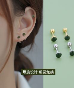 2025 Forest Style Avocado Stud Earrings for Women - Green Screw-On Ear Cuffs, Unique Design with One Screw Detail