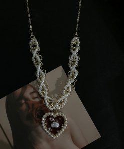 2025 French Braided Pearl Heart Necklace for Women - Versatile Clavicle Chain, Trendy INS Style Jewelry