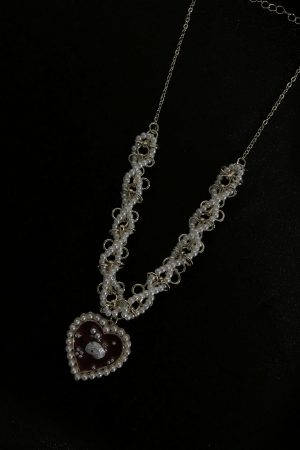 2025 French Braided Pearl Heart Necklace for Women - Versatile Clavicle Chain, Trendy INS Style Jewelry