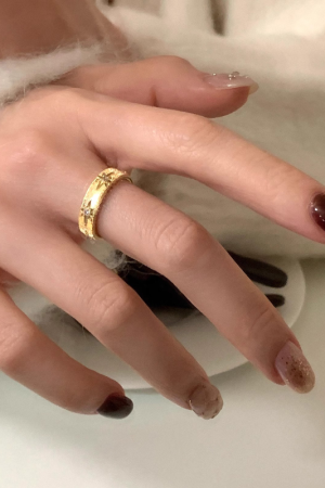 2025 French Minimalist Versatile Brushed Hollow Leaf Four Grass Ring for Women - High-End Index Finger Jewelry