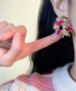 2025 Japanese Korean Style Three-Dimensional Square Geometric Stud Earrings for Women - Silver Needle Fashion Accessories