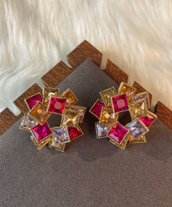 2025 Japanese Korean Style Three-Dimensional Square Geometric Stud Earrings for Women - Silver Needle Fashion Accessories