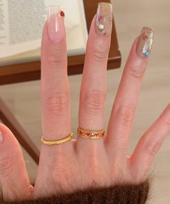 2025 New Palace Style Red Drip Glaze Pattern Ring for Women - Light Luxury Versatile Finger Accessory