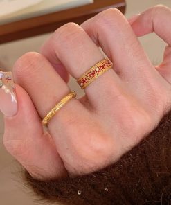 2025 New Palace Style Red Drip Glaze Pattern Ring for Women - Light Luxury Versatile Finger Accessory