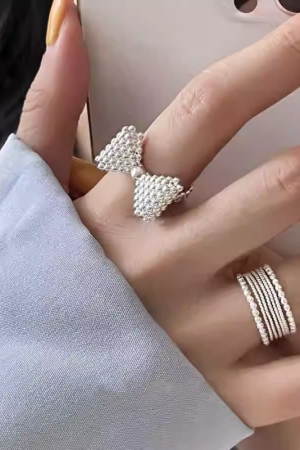 2025 New Style 3D Bubble Bow Ring for Women, Korean Niche Design, Trendy Open Finger Ring, Versatile Fashion Accessory