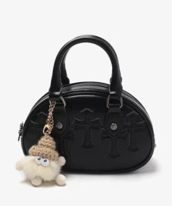 2025 New Style Embossed Cross Retro Bowling Bag for Women, Niche Design Shoulder Crossbody Small Handbag