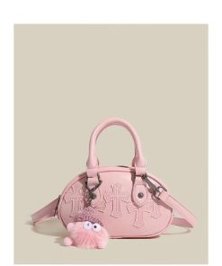 2025 New Style Embossed Cross Retro Bowling Bag for Women, Niche Design Shoulder Crossbody Small Handbag