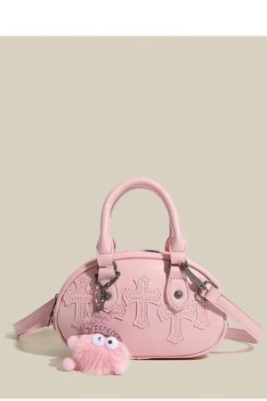 2025 New Style Embossed Cross Retro Bowling Bag for Women, Niche Design Shoulder Crossbody Small Handbag