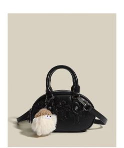 2025 New Style Embossed Cross Retro Bowling Bag for Women, Niche Design Shoulder Crossbody Small Handbag