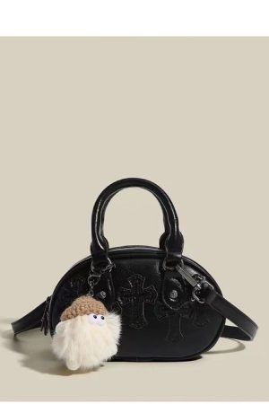 2025 New Style Embossed Cross Retro Bowling Bag for Women, Niche Design Shoulder Crossbody Small Handbag
