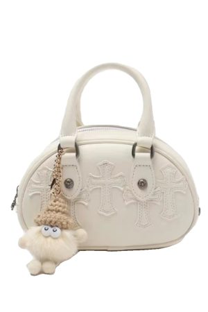 2025 New Style Embossed Cross Retro Bowling Bag for Women, Niche Design Shoulder Crossbody Small Handbag