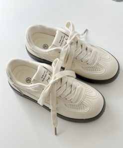 2025 New Style Thin Breathable White Leather Sneakers for Women - Flat-Bottom Training and Board Shoes