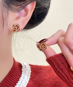 2025 Red Dripping Oil Windmill Stud Earrings - Elegant Minimalist Silver Needle Accessories for Trendy Light Luxury Style