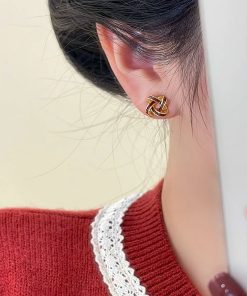 2025 Red Dripping Oil Windmill Stud Earrings - Elegant Minimalist Silver Needle Accessories for Trendy Light Luxury Style