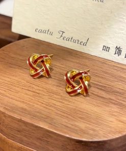 2025 Red Dripping Oil Windmill Stud Earrings - Elegant Minimalist Silver Needle Accessories for Trendy Light Luxury Style