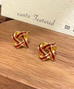 2025 Red Dripping Oil Windmill Stud Earrings - Elegant Minimalist Silver Needle Accessories for Trendy Light Luxury Style