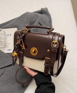 2025 Retro British Style Color-Blocking Handbag for Women - High-End Small Square Shoulder Crossbody Bag for Spring & Summer