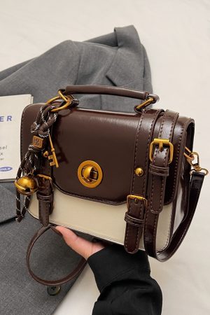 2025 Retro British Style Color-Blocking Handbag for Women - High-End Small Square Shoulder Crossbody Bag for Spring & Summer